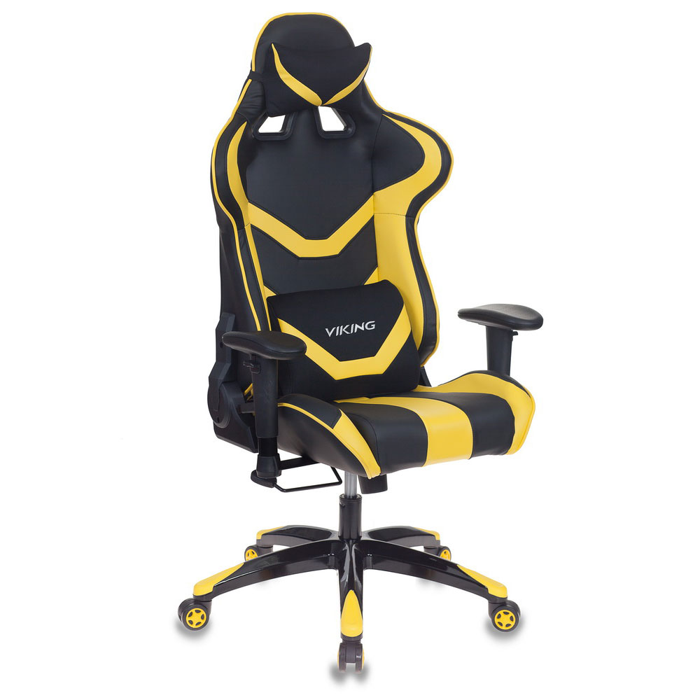 картинка Кресло игровое две подушки черный/желтый искусственная кожа от Мебельная мода