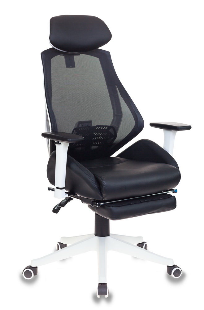 картинка Кресло игровое черный искусст.кожа/сетка (пластик белый) от Мебельная мода